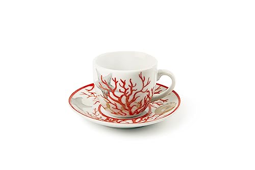 Excelsa 62717 Coral Set aus 6 Kaffeetassen mit Untertassen, Porzellan, Mehrfarbig von Excelsa