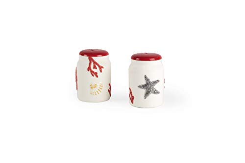 Excelsa Coral Salz- und Pfefferstreuer, Keramik, Weiß und Rot, 2 Stück von Excelsa