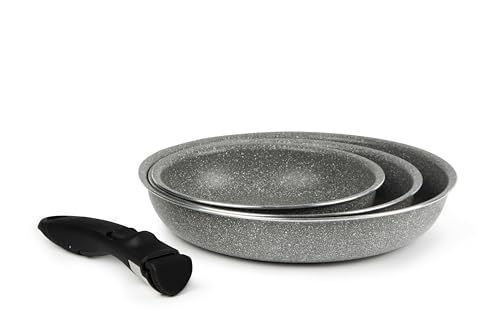 Excelsa Country Rock 3-teiliges Pfannen-Set, Antihaftbeschichtung, 20-24-28 cm, abnehmbarer Griff von Excelsa