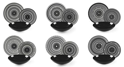 Excelsa Etnik Teller-Set, 18-teilig, Keramik, Weiß und Schwarz Excelsa Etnik Teller-Set, 18-teilig, Keramik, Weiß und Schwarz von Excelsa