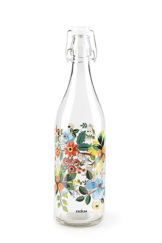 Excelsa Fiori Frida Wasserflasche, 1 Liter, Glas, mit Dichtung von Excelsa