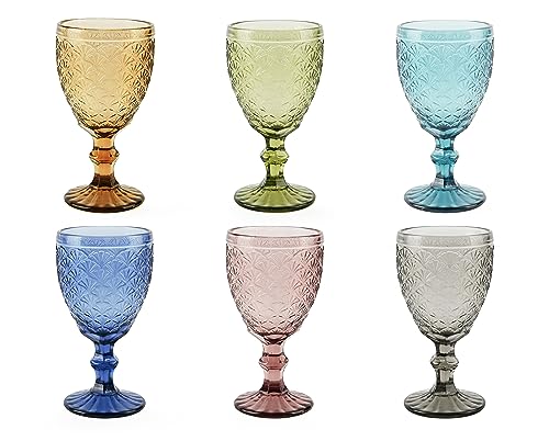 Excelsa Ginkgo Set mit 6 Stielgläsern, farbiges Glas, Fassungsvermögen 350 ml, handgefertigt von Excelsa