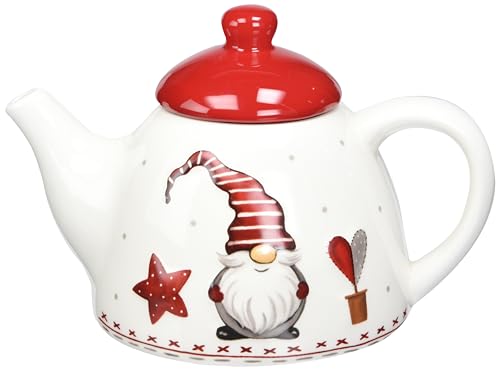 Excelsa 64125 Weihnachtswichtel teekanne, Keramik, Weiß, Rot von Excelsa