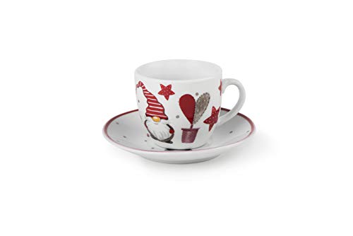 Excelsa 64132 Weihnachtswichtel Set aus 6 Kaffeetassen mit Untertassen, 90 ml, Porzellan, 6 x 5 x 10.5 cm von Excelsa