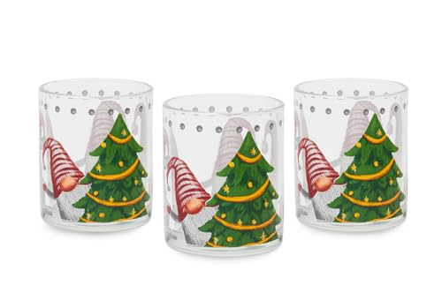 Excelsa Gnomo Friends Set mit 3 Weihnachtsgläsern, Glas, Fassungsvermögen 250 ml. von Excelsa