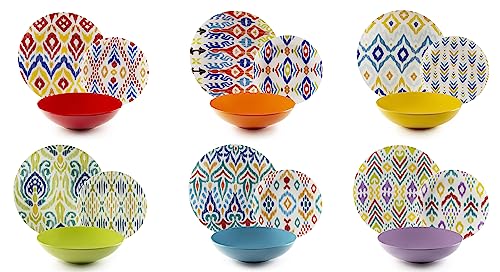 Excelsa Ikat Tellerservice, 18-teilig, Porzellan und Steinzeug, buntes Dekor, für 6 Personen von Excelsa