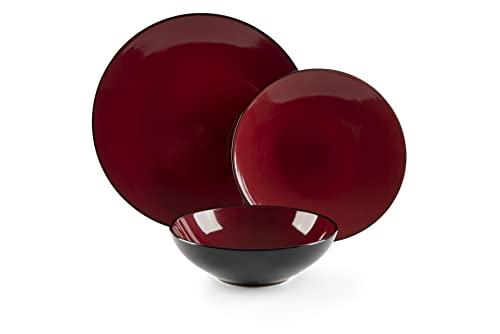 Excelsa Japan Tellerservice 18-teilig, Stoneware, Rot und Schwarz von Excelsa