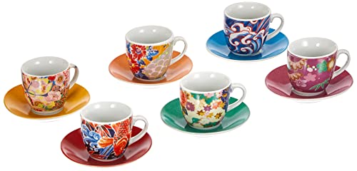 Excelsa 62718 Kimono Set aus 6 Espressotassen mit Untertassen, Porzellan, Mehrfarbig von Excelsa