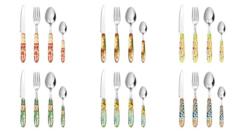 Excelsa La Via Della Seta 24-teiliges Besteck-Set, verschiedene Dekorationen, Edelstahl, Griff aus Kunststoff von Excelsa