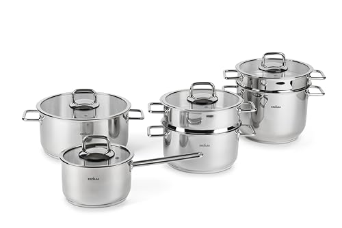 Excelsa Le Grand Chef 10-teiliges Kochtopf-Set aus Edelstahl 18/10, mit Kasserolle, Topf, Dampfgarer und Deckeln von Excelsa