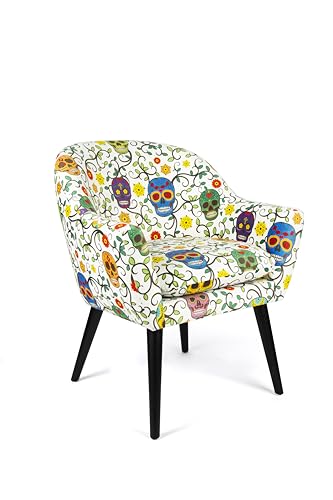 Excelsa Living Gepolsterter Sessel, mehrfarbig, Samt aus Polyester, Beine aus Massivholz, 70,5 x 65 x 83 cm (Calavera) von Excelsa