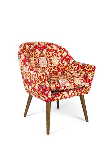 Excelsa Living Gepolsterter Sessel, mehrfarbig, Samt aus Polyester, Beine aus Massivholz, 70,5 x 65 x 83 cm (Die Seidenstraße) von Excelsa