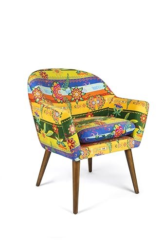 Excelsa Living Gepolsterter Sessel, mehrfarbig, Samt aus Polyester, Beine aus Massivholz, 70,5 x 65 x 83 cm (Gipsy Soul) von Excelsa