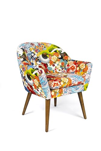 Excelsa Living Gepolsterter Sessel, mehrfarbig, Samt aus Polyester, Beine aus Massivholz, 70,5 x 65 x 83 cm (Kimono) von Excelsa