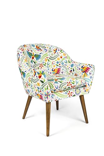 Excelsa Living Gepolsterter Sessel, mehrfarbig, Samt aus Polyester, Beine aus Massivholz, 70,5 x 65 x 83 cm (Mexican Flowers) von Excelsa