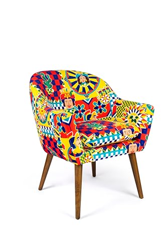 Excelsa Living Gepolsterter Sessel, mehrfarbig, Samt aus Polyester, Beine aus Massivholz, 70,5 x 65 x 83 cm (Sicilian Rhapsody) von Excelsa