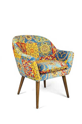 Excelsa Living Gepolsterter Sessel, mehrfarbig, Samt aus Polyester, Beine aus Massivholz, 70,5 x 65 x 83 cm (Trinacria) von Excelsa