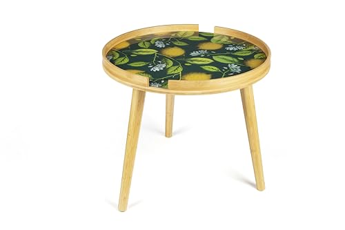 Excelsa Living Runder Beistelltisch aus Bambus mit Glasplatte, verschiedene Dekorationen, Durchmesser 48 cm, Höhe 44 cm (Boboli) von Excelsa