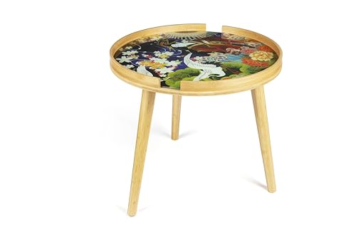 Excelsa Living Runder Beistelltisch aus Bambus mit Glasplatte, verschiedene Dekorationen, Durchmesser 48 cm, Höhe 44 cm (Kimono) von Excelsa