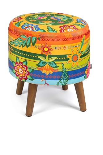 Excelsa Living Runder dekorativer Sitzhocker mit Aufbewahrungsfach, Samt, mehrfarbig, rund, 38 x 45 cm, Gestell und Beine aus Holz, für den Innenbereich (Gipsy Soul) von Excelsa