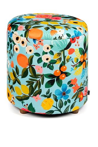 Excelsa Living Runder dekorativer Sitzhocker mit Stauraum, Samt, mehrfarbig, 39 x 43 cm, mehrfarbig, gepolsterter Sitz mit Holzfüßen, Tragkraft 150 kg (Frida-Blumen) von Excelsa
