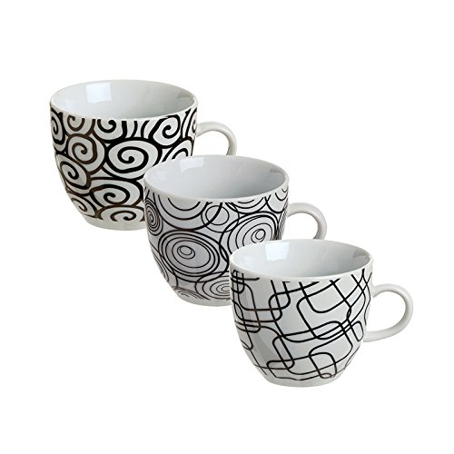 Excelsa Magic Black Set Tassen Kaffee ohne Untertasse, Keramik, Weiß/Schwarz, 3 Stück von Excelsa