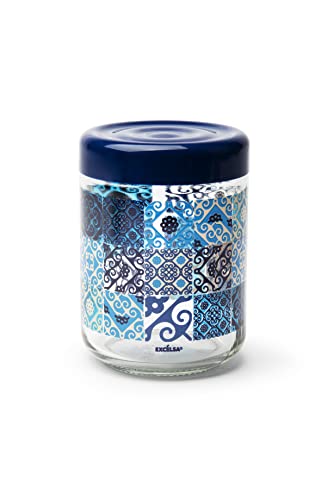 Excelsa Maiolica Blue Dose mit Deckel, 800 ml, Glas von Excelsa