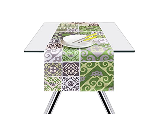Excelsa Maiolica Green Tischläufer, 100% Baumwolle, 140 x 45 cm von Excelsa