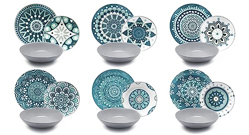 Excelsa Mandala, Tellerservice, 18-teilig, Porzellan, Hellblau/Grau von Excelsa