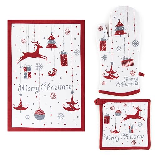 Excelsa Merry Christmas Textil-Set für die Küche, Ofenhandschuh, Topflappen und Geschirrtuch, Baumwolle, Füllung Polyester Excelsa Merry Christmas Textil-Set für die Küche, Ofenhandschuh, Topflappen und Geschirrtuch, Baumwolle, Füllung Polyester von Excelsa