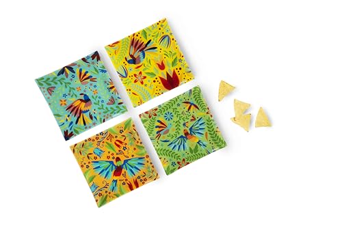 Excelsa Mexican Flowers Set mit 4 quadratischen Glastellern, verziert mit mexikanischen Blumenmotiven Excelsa Mexican Flowers Set mit 4 quadratischen Glastellern, verziert mit mexikanischen Blumenmotiven von Excelsa