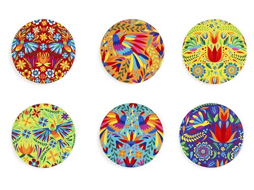 Excelsa Mexican Flowers Set mit 6 Untersetzern, Keramik, Unterseite aus Kork, Durchmesser 10,5 cm, multifunktional von Excelsa