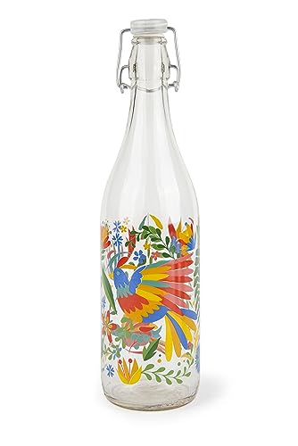 Excelsa Mexican Flowers Wasserflasche, 1 Liter, Glas, mit Dichtung von Excelsa