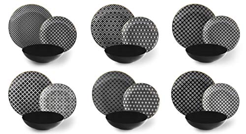 Excelsa 64787 Monochrome Gold Tellerservice, 18-teilig, Porzellan und Steingut, Schwarz von Excelsa