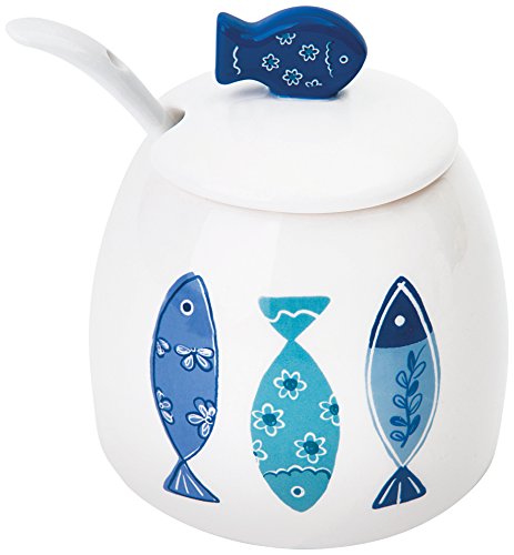 Excelsa Ocean Käse-/Zuckerdose, 200 ml, Keramik, Weiß/Hellblau von Excelsa
