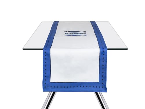 Excelsa Ocean Tischläufer, Baumwolle, Weiß und Blau, 45x140 von Excelsa