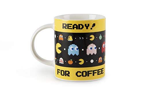 Excelsa Pac Man Mug, Porzellan, Weiß mit dekorativen Verzierungen Ready for Coffee von Excelsa