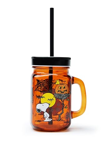 Excelsa Peanuts Halloween Becher mit Strohhalm, Glas, Fassungsvermögen 500 ml. von Excelsa