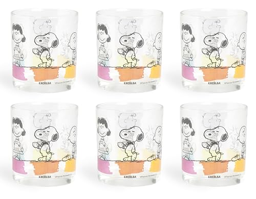 Excelsa Peanuts Set mit 6 Wassergläsern, Fassungsvermögen 250 ml, Glas, Peanuts-Dekor von Excelsa