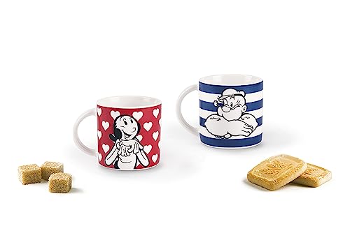 Excelsa Popeye & Olivia Kaffeetassen, Porzellan, Rot, Blau, 2 Stück von Excelsa