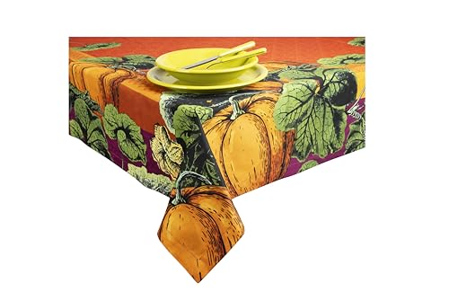 Excelsa Pumpkin Tischdecke, rechteckig, 150 x 250 cm, Digitaldruck Kürbisse, 100% Baumwolle, Orange und Grün von Excelsa