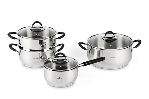 Excelsa Smart Cuisine Kochtopf-Set aus Edelstahl, 7-teilig, mit Silikongriffen und Glasdeckeln von Excelsa