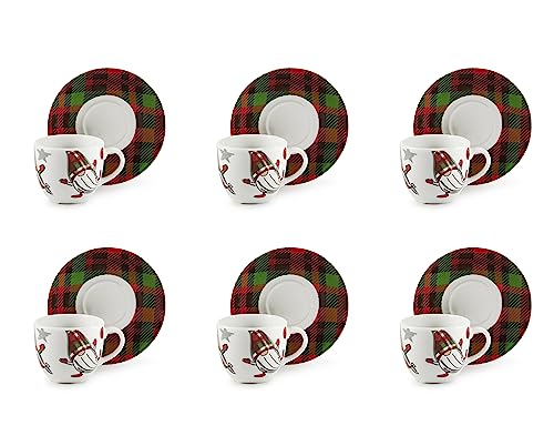 Excelsa Tartan Gnome Kaffeetassen mit Untertasse, 6 Stück von Excelsa