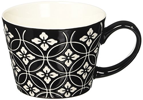 Excelsa Tassen & Co. Tasse Jumbo ml 415 Blume/Rhombus, Porzellan, Schwarz, 11 x 11 x 8 cm von Excelsa