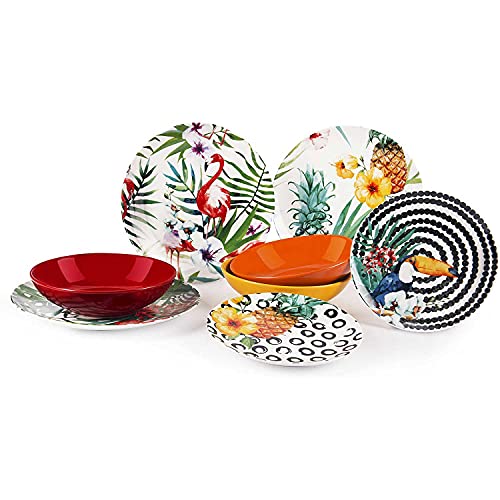 Excelsa Tropical Chic Teller-Set, 18 Stück, Porzellan, mehrfarbig von Excelsa