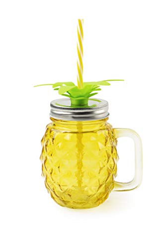 Excelsa Bicchiere/Mug con Cannuccia Tropical Becher mit Strohhalm, Glas, gelb von Excelsa