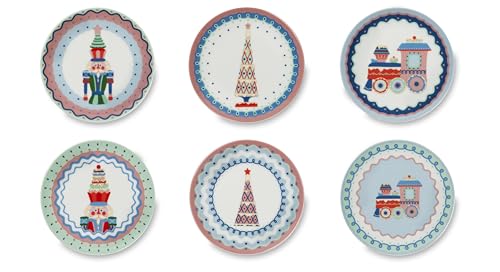 Excelsa Xmas Sweet Pastels Set mit 6 Aperitif-Tellern, Porzellan, Durchmesser 15 cm, Weihnachtsdekoration von Excelsa