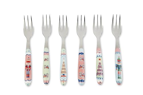 Excelsa Xmas Sweet Pastels Set mit 6 Kuchengabeln, Edelstahl, 15 cm, Weihnachtsdekoration von Excelsa
