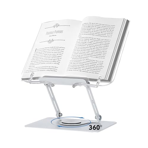 Excerando Buchständer Acryl - 360 Grad Drehung Bücherständer mit Stabilem Aluminiumlegierungssockel und Höhenverstellbarem Arm, Buchhalter Leseständer für Dicke Bücher und Rezepte von Excerando