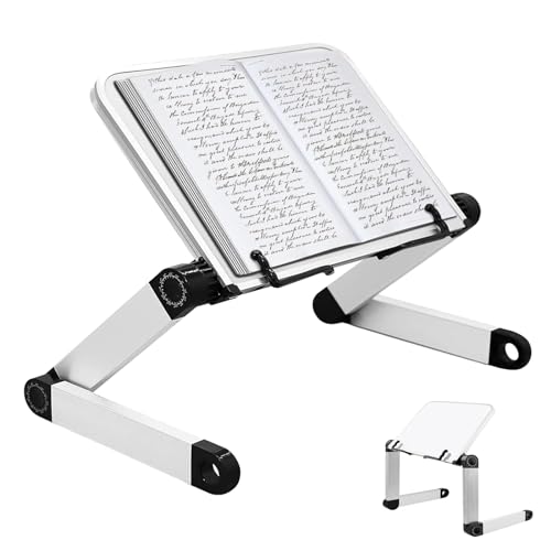 Buchständer - Höhenverstellbarer Bücherständer mit Strapazierfähigen Aluminiumarmen, Buchhalter Leseständer für Dicke Hardcover, Rezepte, Laptop und iPad Weiß von Excerando